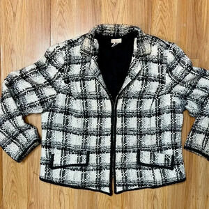 Cropped Y2K Chico's Black & White Plaid Wool Jacket - Size 3